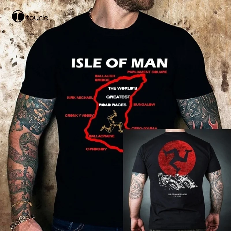 

2023 Men's Summer Casual Blue Short Sleeve Isle Of Man Classic Tt Vintage Road Racing Motorcycle T-Shirt Tee Shirt