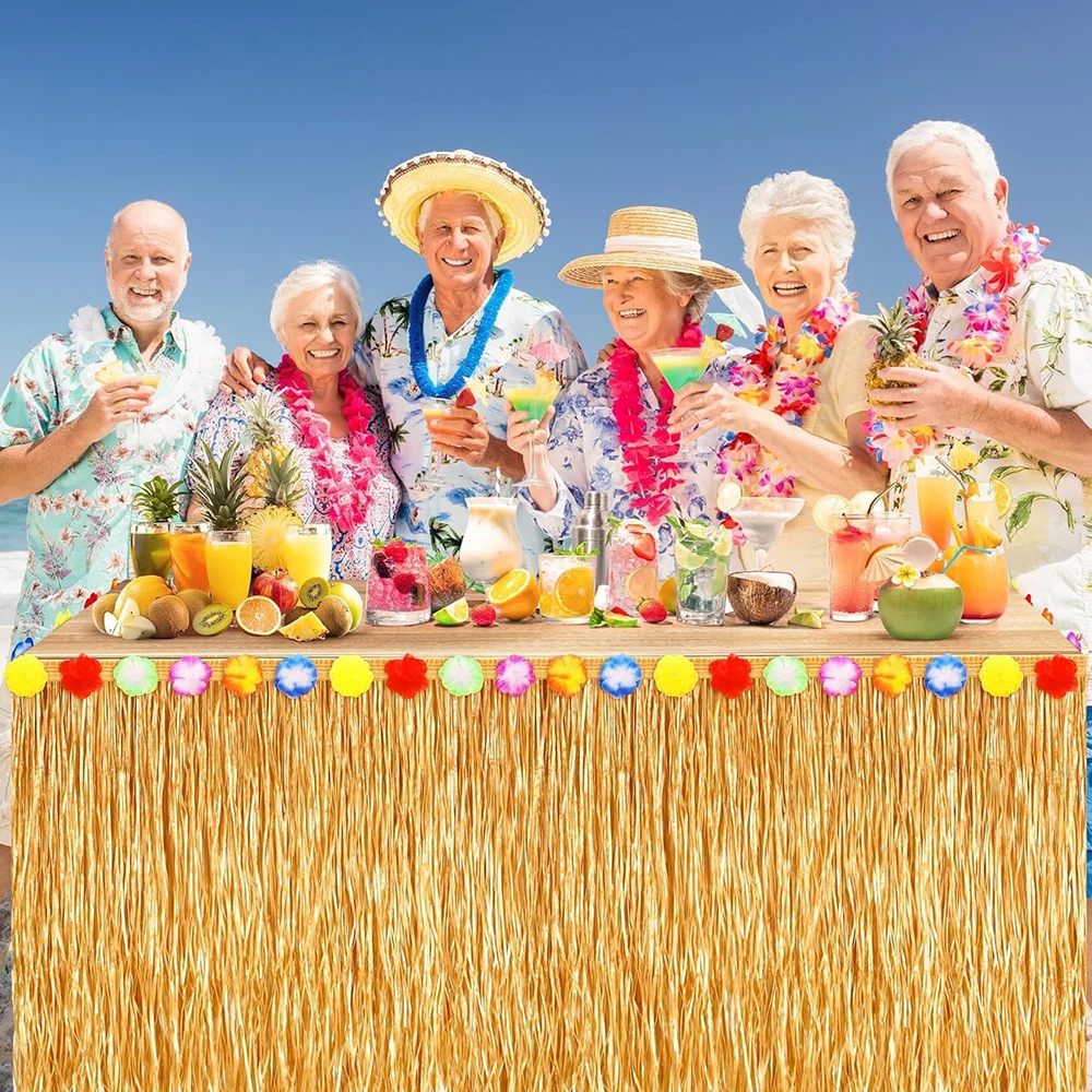Hawaiianischer Stroh-Tischrock, tropischer Luau-Gras-Tischrock, hawaiianischer Meer, Strand, Hula, Party-Dekoration, Hochzeit, Geburtstag, Party-Dekoration – Detail 11