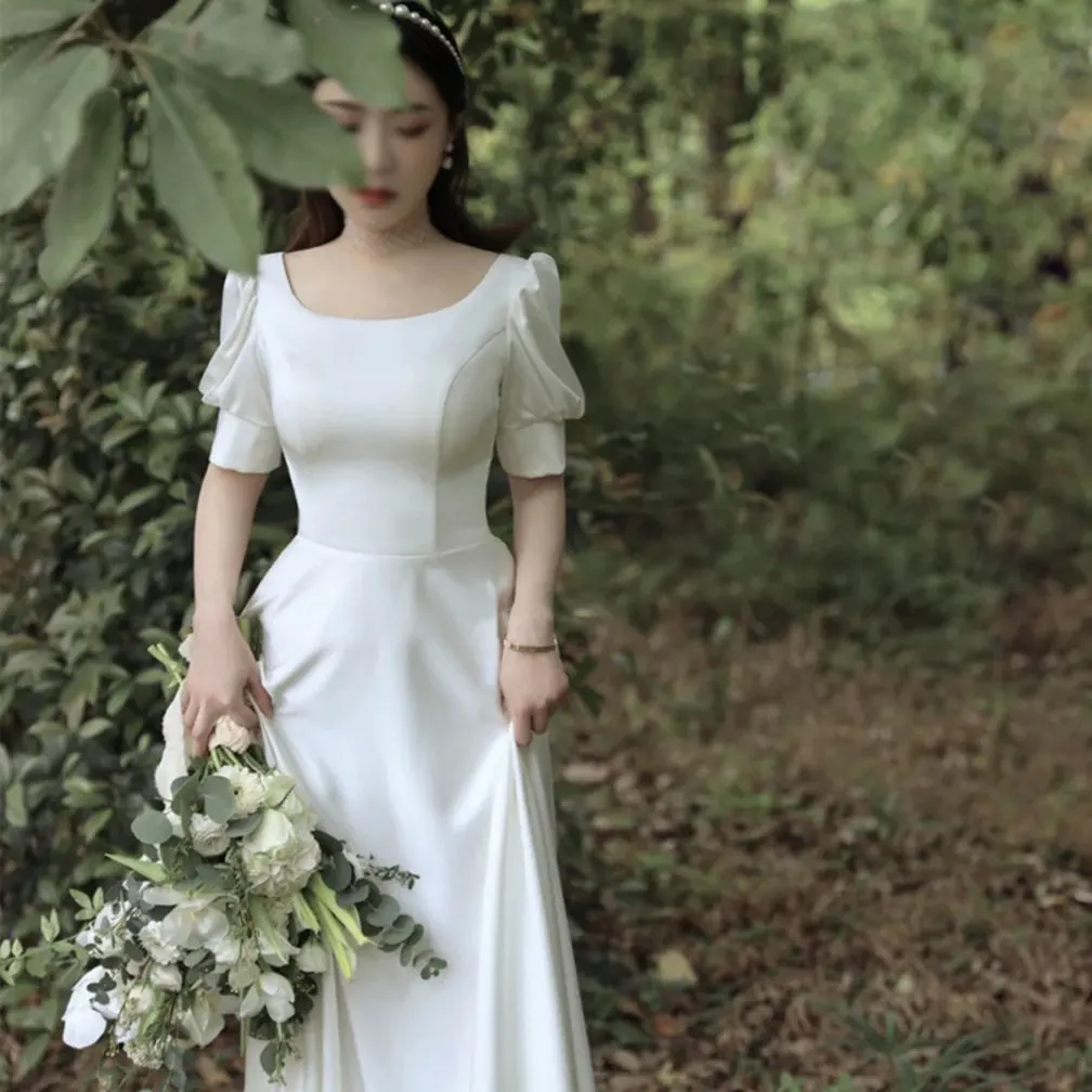 Wedding Dress Oneck Soft Satin Wedding Dresses For Women Floorlength