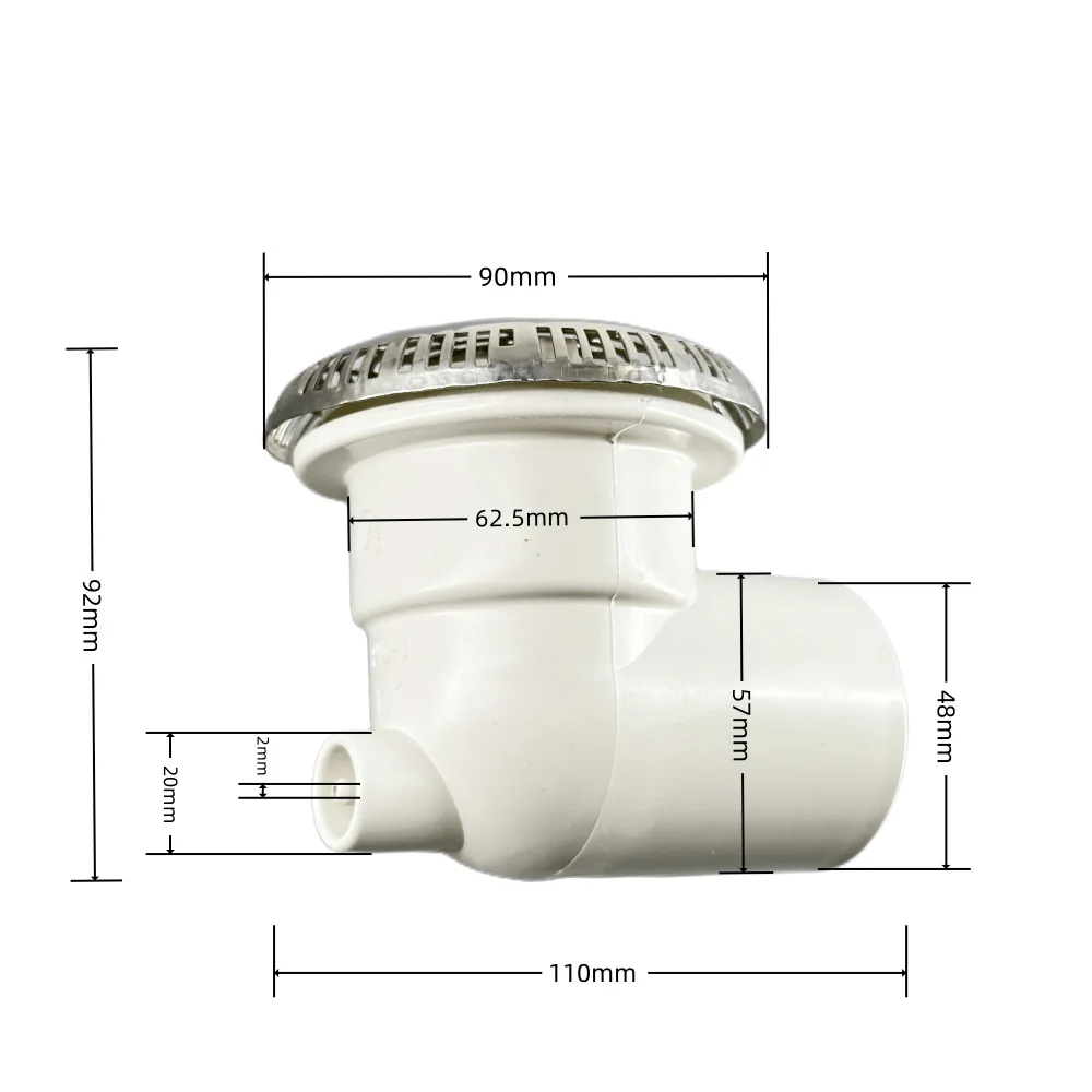 90mm Stainless Cover Ring Shape Bathtub Backwater Suction Cover PVC Body Massage Bathtub Suction Drainer Hot Tub Backwater Drain
