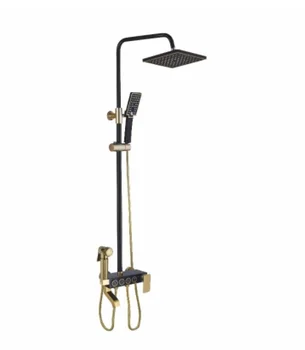 ก๊อกน้ำอ่างอาบน้ำ IProSan แบบร้อนเย็น ก๊อกน้ำห้องน้ำแบบเทอร์โมสตัท รูปทรงสี่เหลี่ยม สีดำทอง ชุดฝักบัวอาบน้ำ รุ่น 8272-1 2