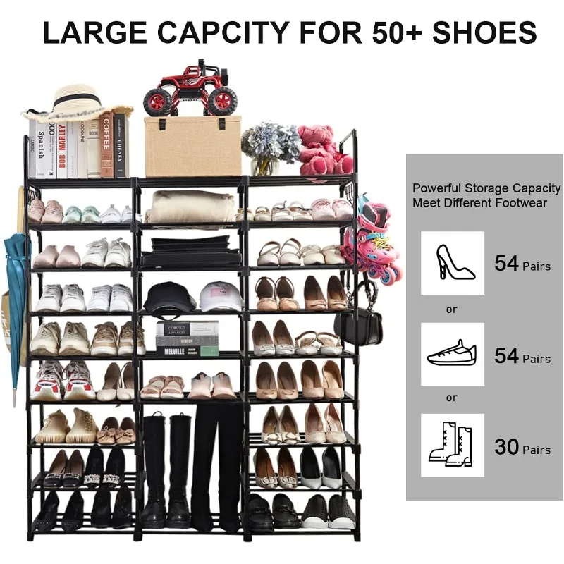 9-Tier Metal Shoe Rack - Holds 50-55 Pairs, Tall Storage Shelf for Shoes, Boots, Entryway, Closet, Garage 4