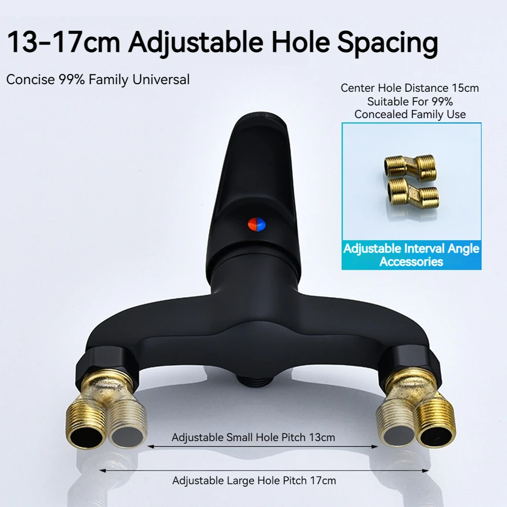 Stenoc Simplicity Black Finish Brass Shower Faucet Mixer Valve Wall Mounted Triple Bathtub Faucet Hot And Cold Water Mixer Tap 4
