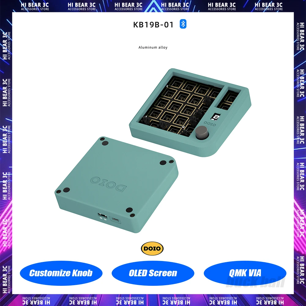 

DOIO KB19B-01 Wireless Keyboard 19 Keys OLED Screen Customize Knob Hot Swap Mini Mechanical Keyboard Rgb Designer QMK VIA Office