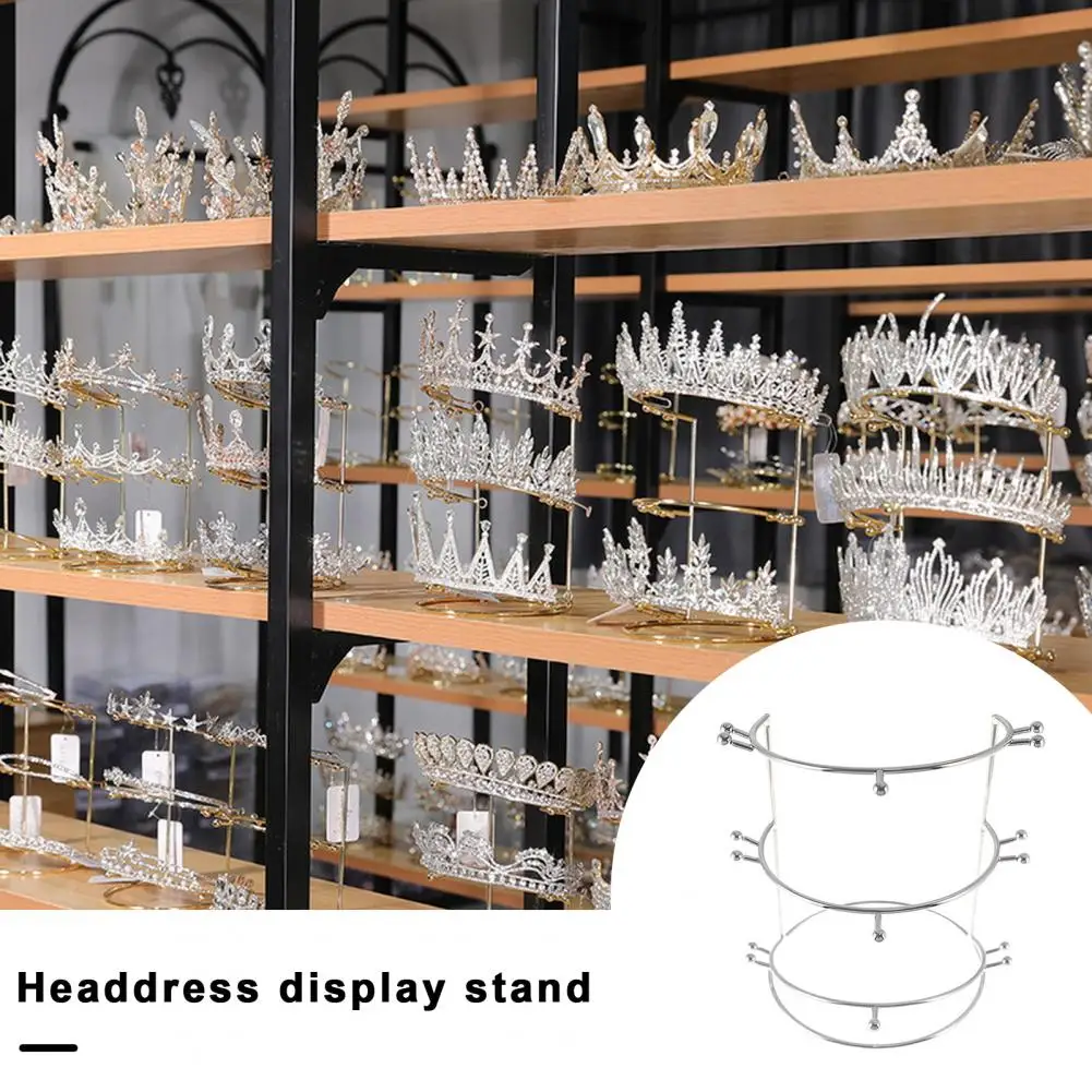 

Necklace Organizer Stand Stainless Three-tier Crown Storage Rack for Bride Crown Headbands Stable Structure for Exhibition