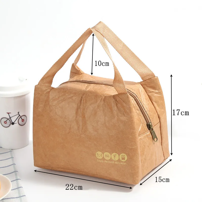 Lunch Bag Foldable Reusable Leakproof paper Lunch Food Bag Container Portable Large Capacity Kids Boy Women Thermal Cooler Insulated Kraft
