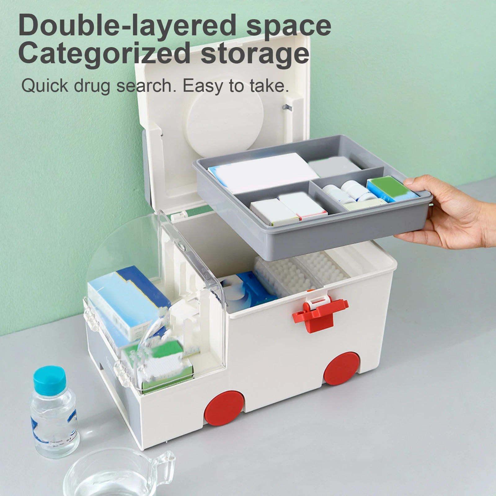 Car-Shaped Household Medicine Box Large Capacity Plastic First Aid Kit Medicine Classification Storage Case for Room Decor