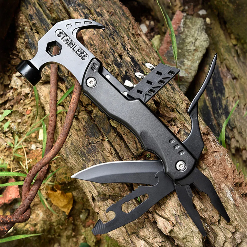 

Multifunctional Outdoor Screwdriver Pliers Camping Accessories Claw Hammer Belt Knife Survival Gear Hammer Saw