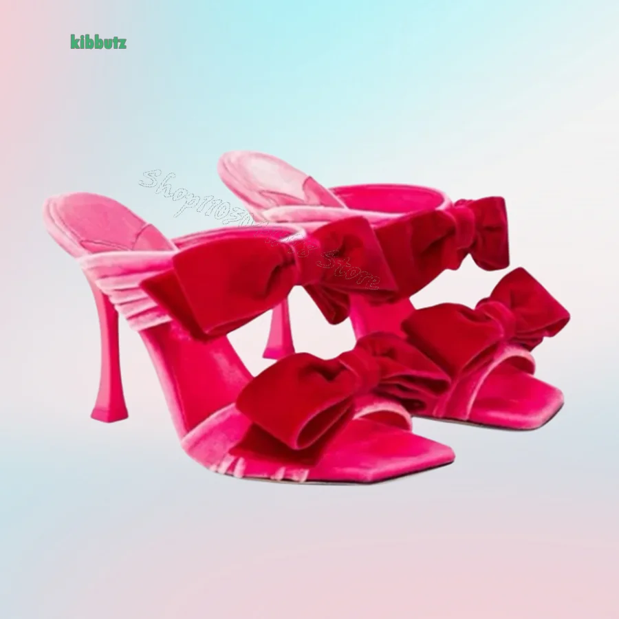 

Velvet Bow High Heel Slippers Open Toe Stiletto Women Shoes Wedding Party High Heel Shoes Plus Size 2024 New Zapatos Para Mujere