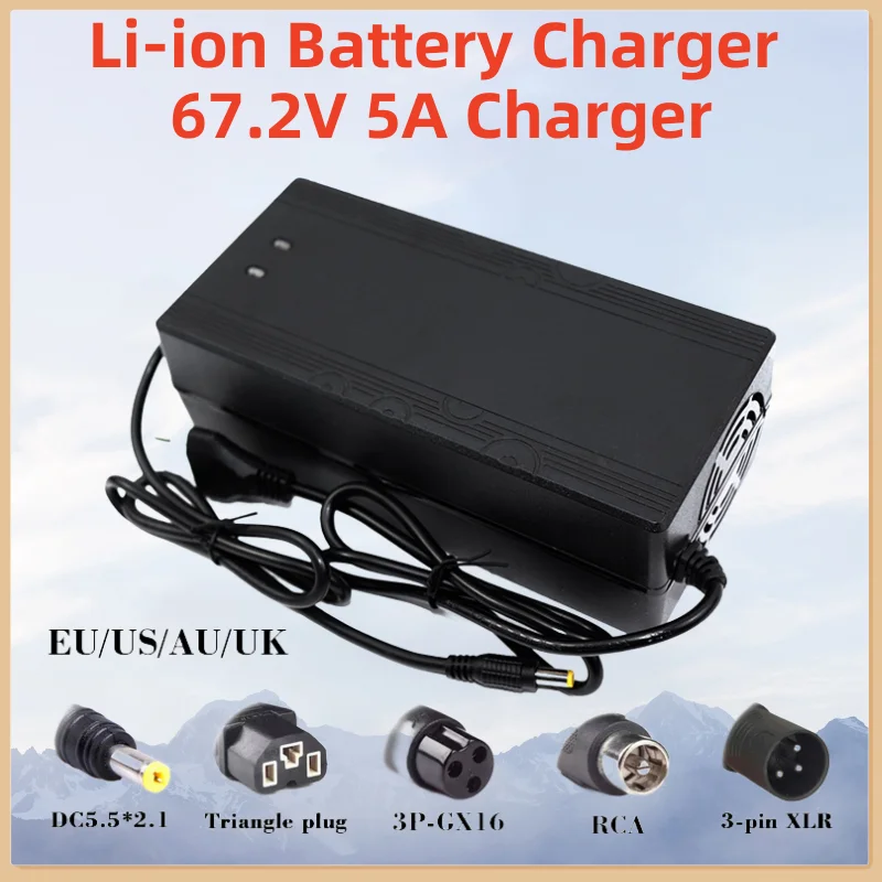 

67,2 V 5A Lithium-Batterie Ladegerät ebike 16S 60V Li-Ion batterie Elektrische roller Ladegerät DC5.5 * 2,1 MM Dreieck ste