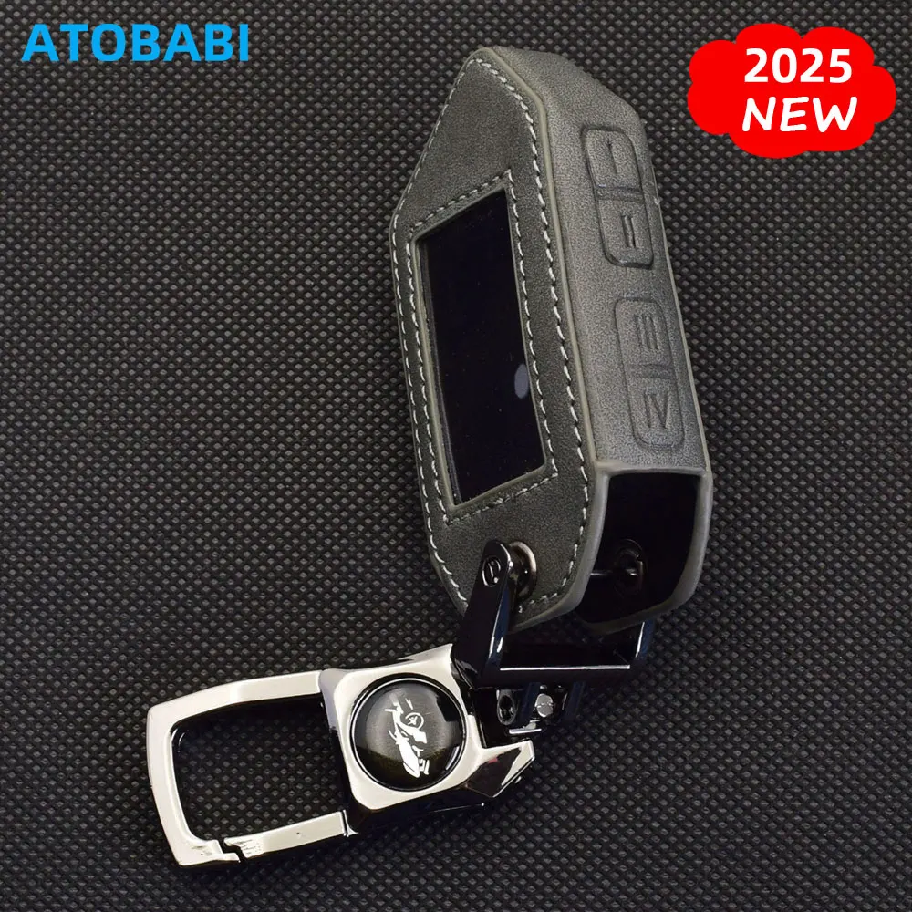 Graue Leder-Autoschlüsselhülle für Scher-Khan Mobicar 1, 2, 3 A B M10 M20, Zwei-Wege-Auto-Alarmsystem, LCD-Fernbedienung, Schutzhülle