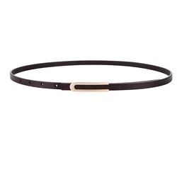 Luxury Women's Cowhide Leather Belt with U - Shaped Smooth Buckle - 102cm (Dark Brown)