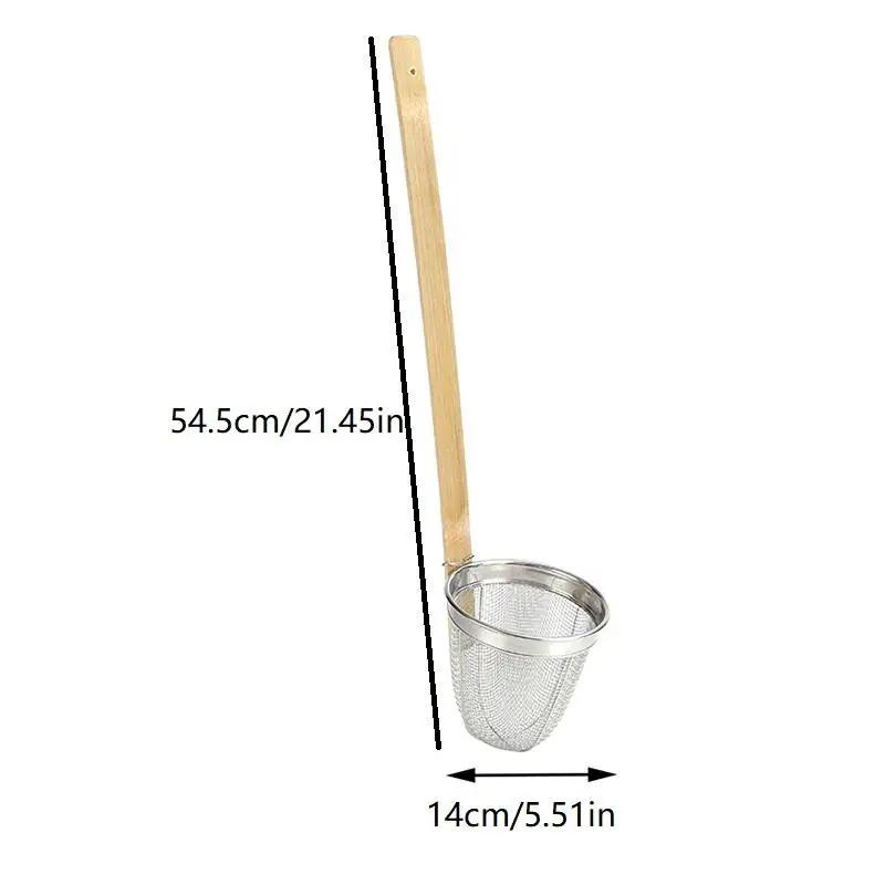 Stainless Steel Mesh Colander Basket With Bamboo Handle Fine Strainer For Noodles Pasta Hot Pot Kitchen Tool Frying Filter