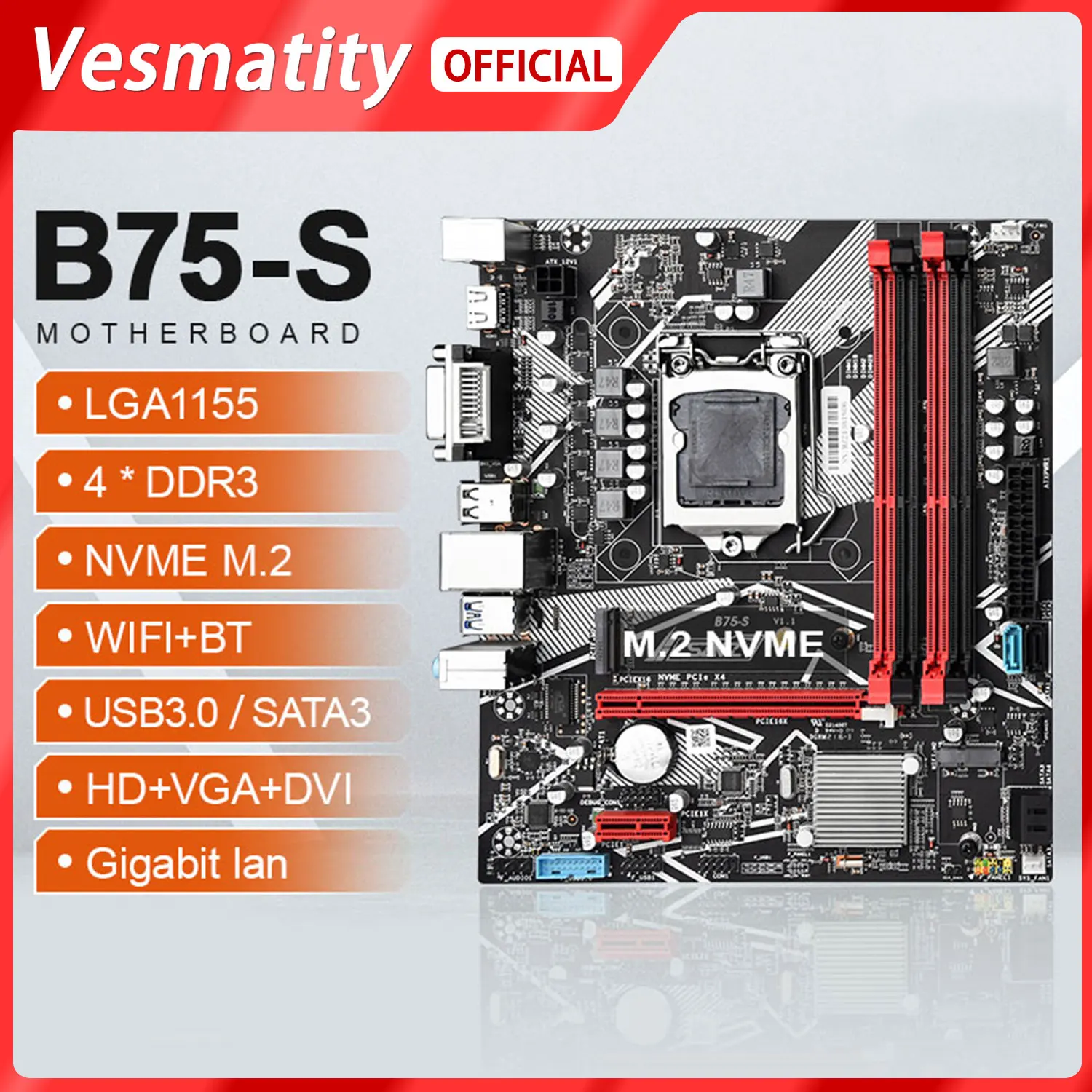 B75 материнская плата LGA 1155 поддержка 4 * DDR3 USB3.0 SATA3 NVME Wi-Fi Bluetooth пластина может для ПК