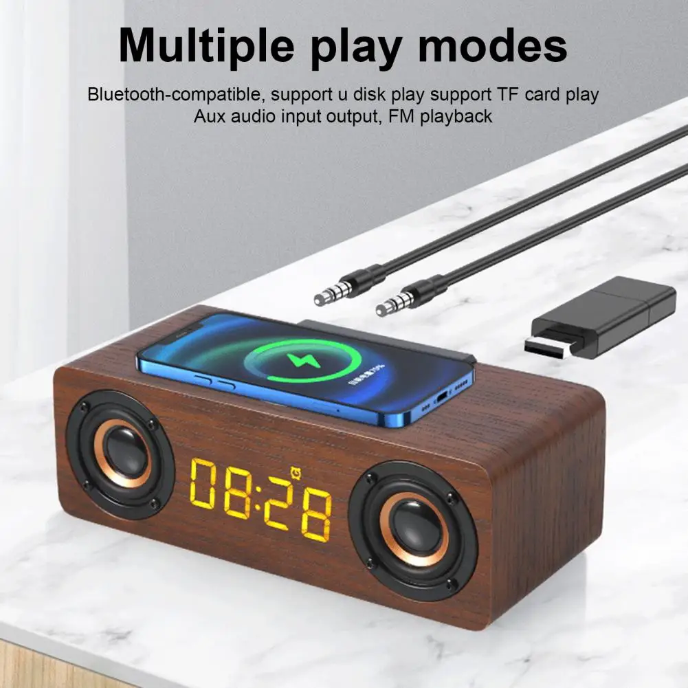 

Отличный беспроводной сабвуфер Громкая связь будильник Регулировка громкости цифровой дисплей Деревянный беспроводной динамик