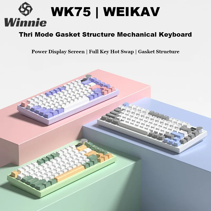 

WEIKAV K75 Thri Mode Gasket Structure Mechanical Keyboard Hot Swap Office Keyboard RGB Light PBT N-key Rollover Game Keyboard