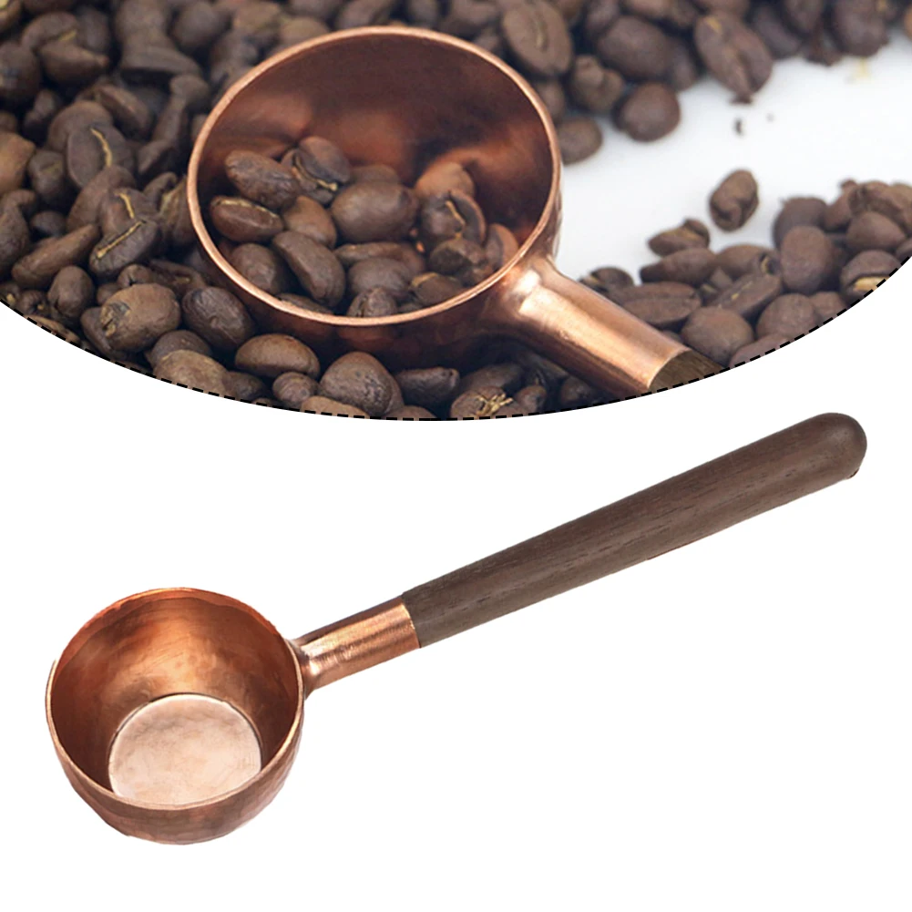 

10ml Measuring Spoon Scoop Coffee Beans Walnut Wooden Handle Baking Red Copper Spoon Beans Tea Sugar Measuring Spoon Scoop