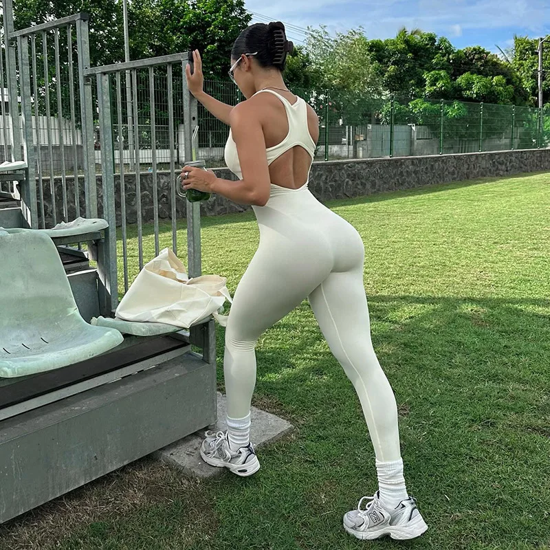 Women Jumpsuit Bottom Pants Zip Up Sleeveless Romper Bodysuit With Hollow Back Design For Gym Sports Workout