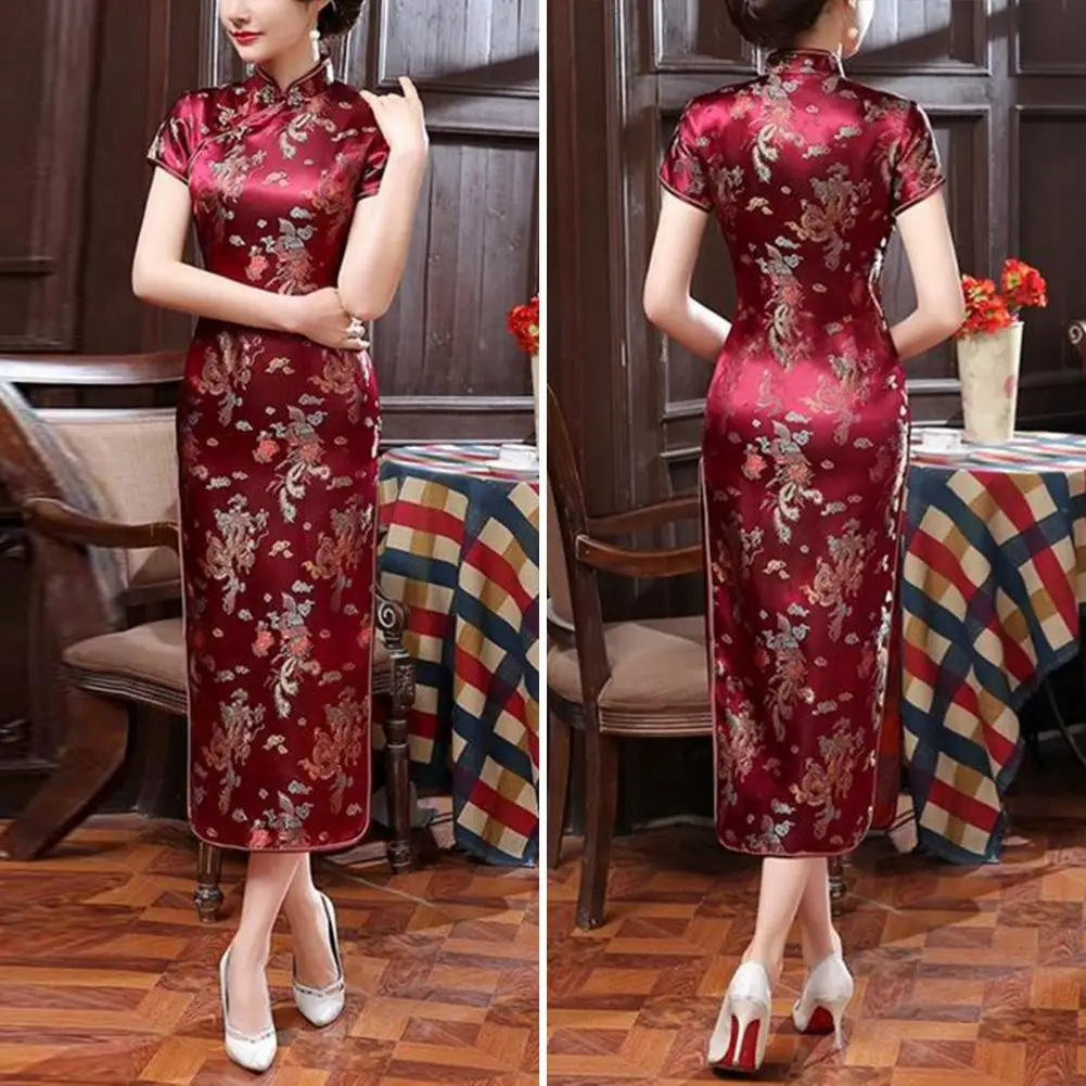 Retro Style Cheongsam Dress Stand Collar Cheongsam Elegant Chinese National Style Floral Embroidery Dress for Summer chinese dress