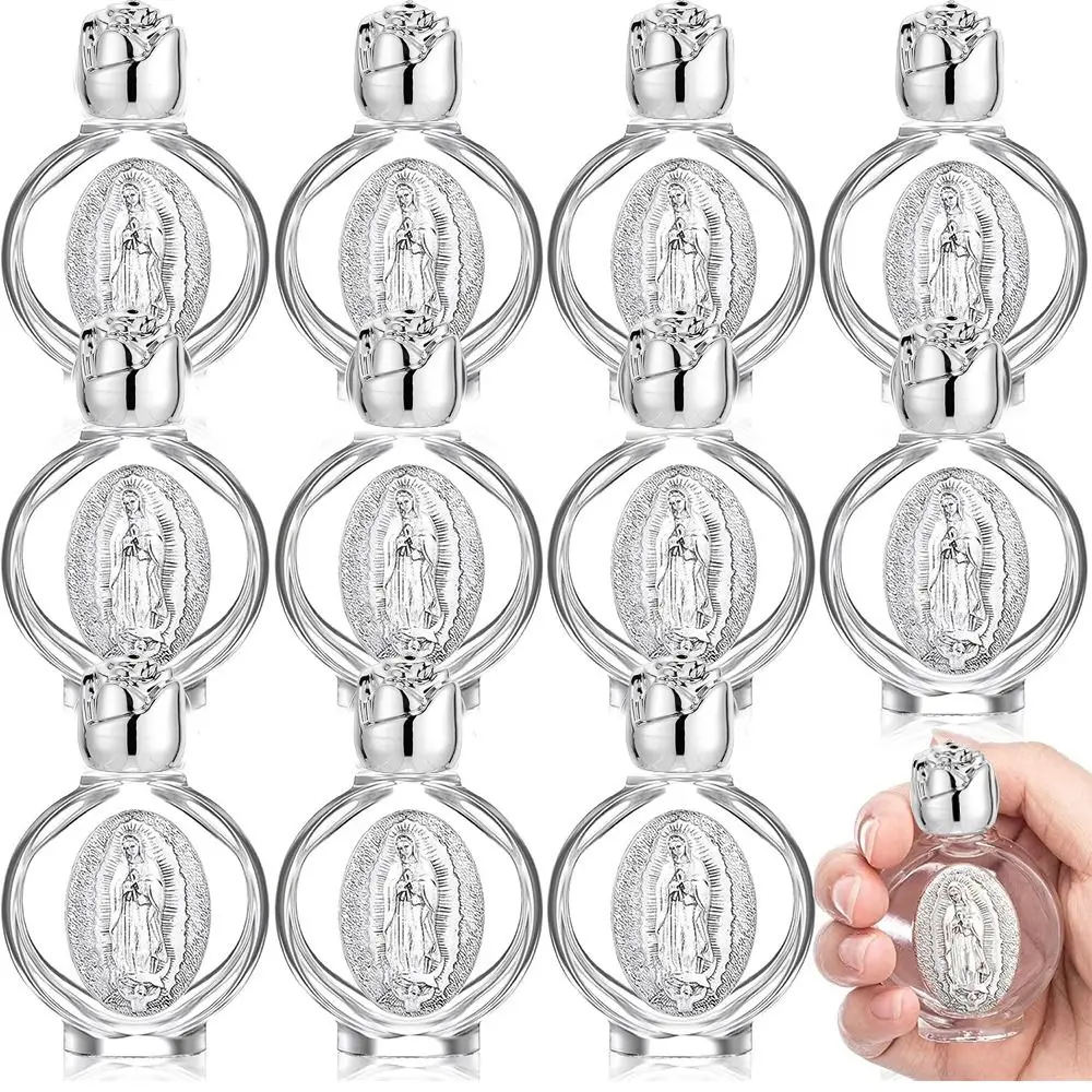 0.5 Floz Catholic Holy Water Bottles Depiction Communion with Toned Cap Blessed Water Bottles Silver Our Lady of Guadalupe