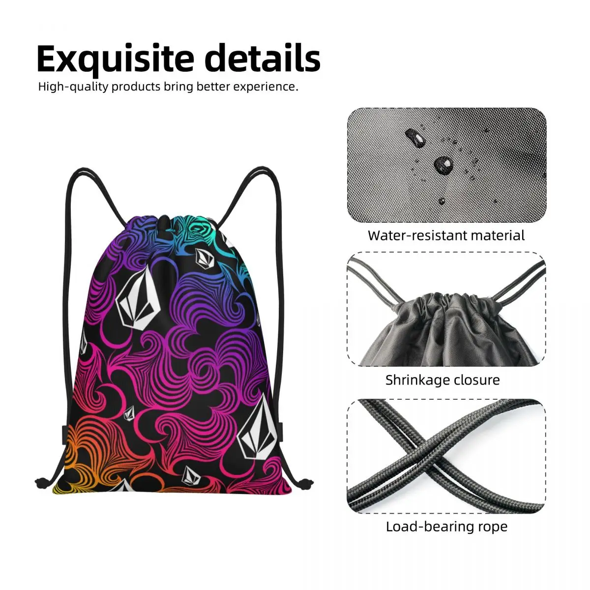 Custom Volcoms Skate Diamond Stone Pattern Drawstring Backpack Bags Men Women Lightweight Gym Sports Sackpack Sacks for Shopping 3