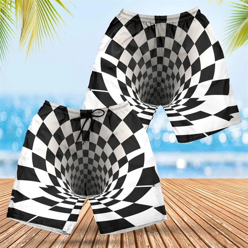 Optical Illusion 3D Print Short Pants For Men Personalized Abstract Iridescentn Male Beach Shorts Psychedelic Infinite Trunks 5