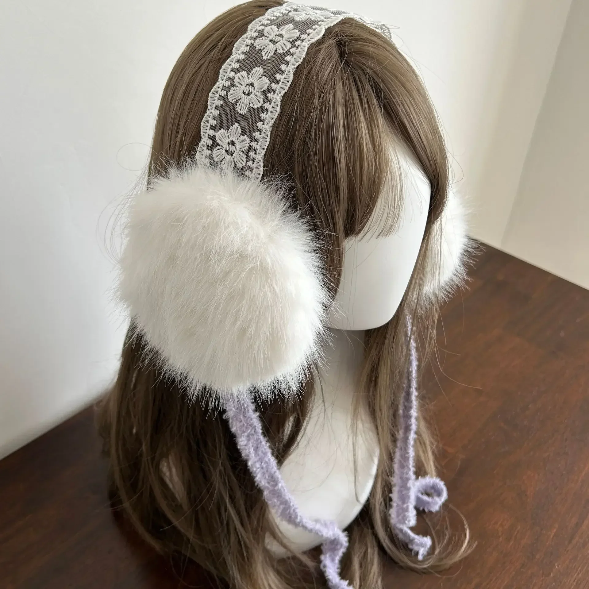 Warm Earmuffs Lace Bow Earmuffs Winter Warm Thickened Women Kawaii Japanese JK Tape Ear Protection hairband Cycling Earbags Y2k Accessories