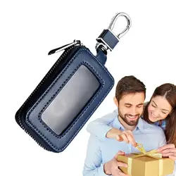 Premium Leather Key Fob Pouch & Organizer (Blue)