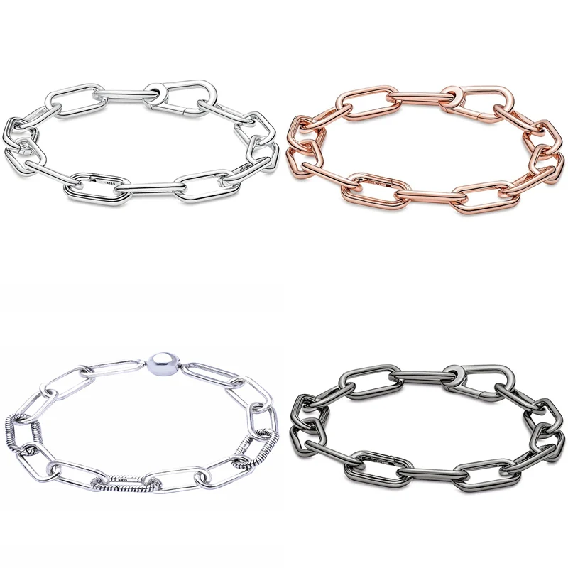 

Original Rose Ruthenium Me Link Snake Chain Pattern Bracelet Fit Fashion 925 Sterling Silver Bangle Bead Charm DIY Jewelry