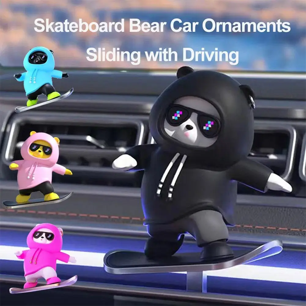 

Car Automatic Sliding Skateboard Bear Car Ornaments Bear 2024NEW Cute Accessories Driving Interior Decoration Mobile with M B8R2