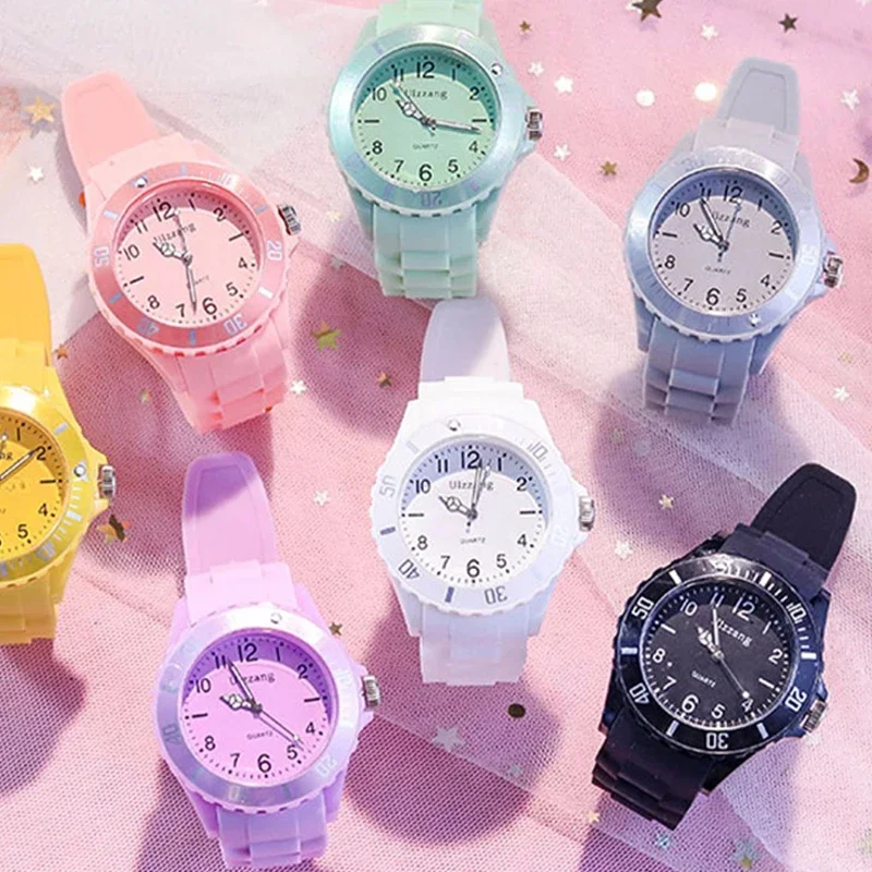 Simple Color Silicone Watch Sport Style Rainbow Cloud Wristwatches Cartoon Printed Cute Round Quartz Watch Clock Girl Gift