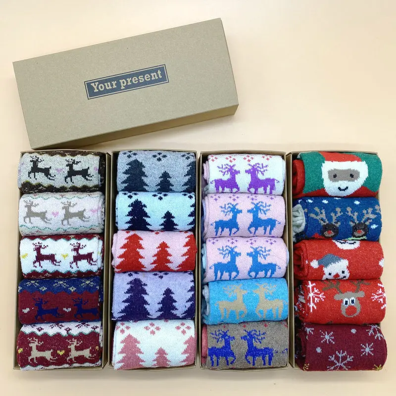 

Women Sock Christmas Socks Box Gift New Winter Wool Socks Thickened Warm Silk Deer Lady Middle Tube Kawai Calcetines