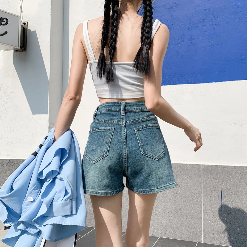 Classic Blue Casual High Waist Denim Shorts Women Summer Korean Fashion Loose Jeans Short Wide Leg Chic All-match Clothing Femme