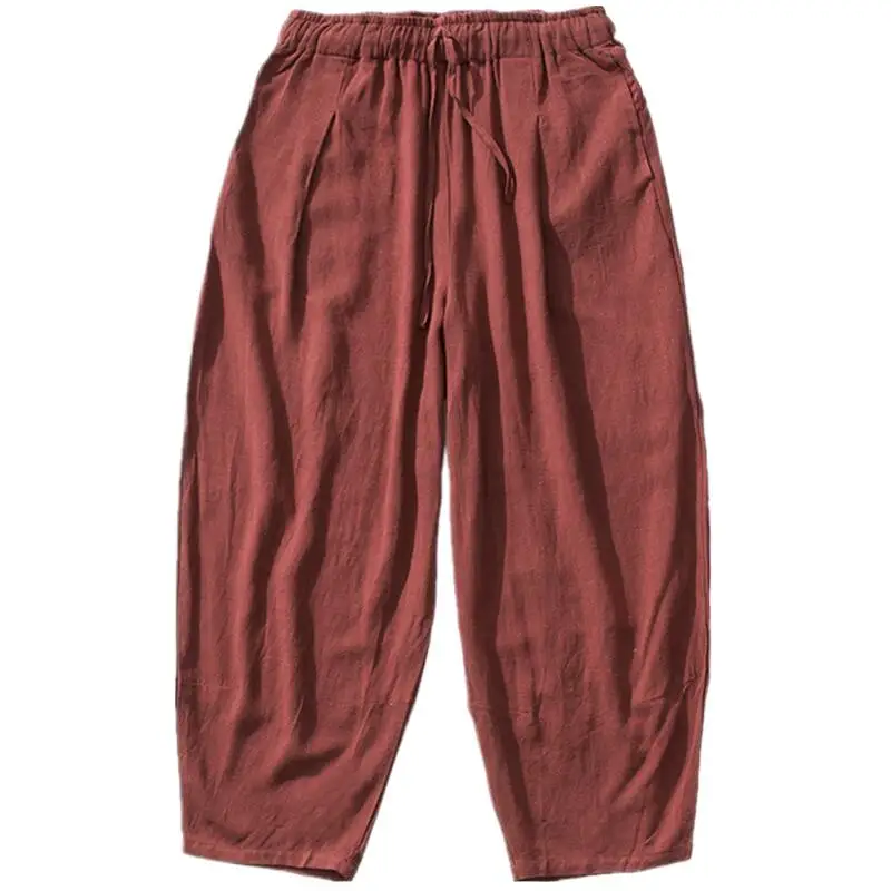 Large Size 6XL 7XL Men's wide leg pants Cotton Linen Loose Harem Pants Summer Trousers Male Loose Drawstring men clothing