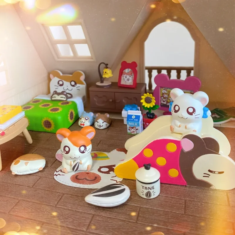 Re-Ment Genuine Hamtaro Room Anime Modello In Miniatura Cute Mini Bedroom Furniture Hamster Figure Toys Kids Gift Collection Ornament