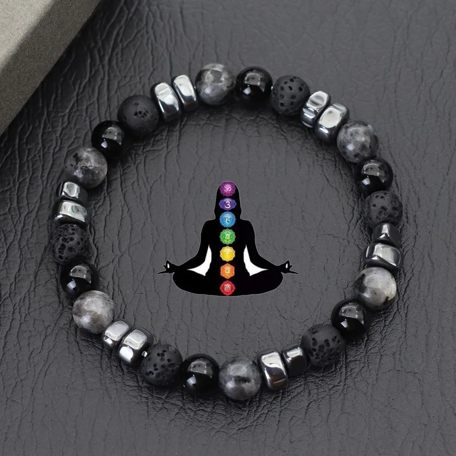 Natural Stone Hematite Men Bracelet Handmade Irregular Healing
