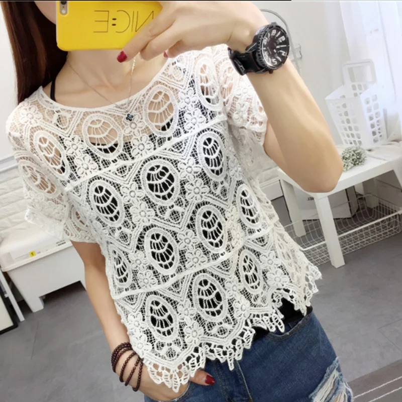 Elegant Ruffles Spliced Embroidery Hollow Out Blouse Women's Clothing 2023 Summer New Casual Pullovers Loose Office Lady Shirt