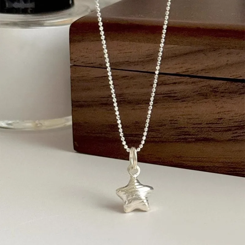 Silver Color Simple Fashion Brushed Star Shape Necklace for Women Elegant Adorable Sweater Necklace Party Jewelry Gifts