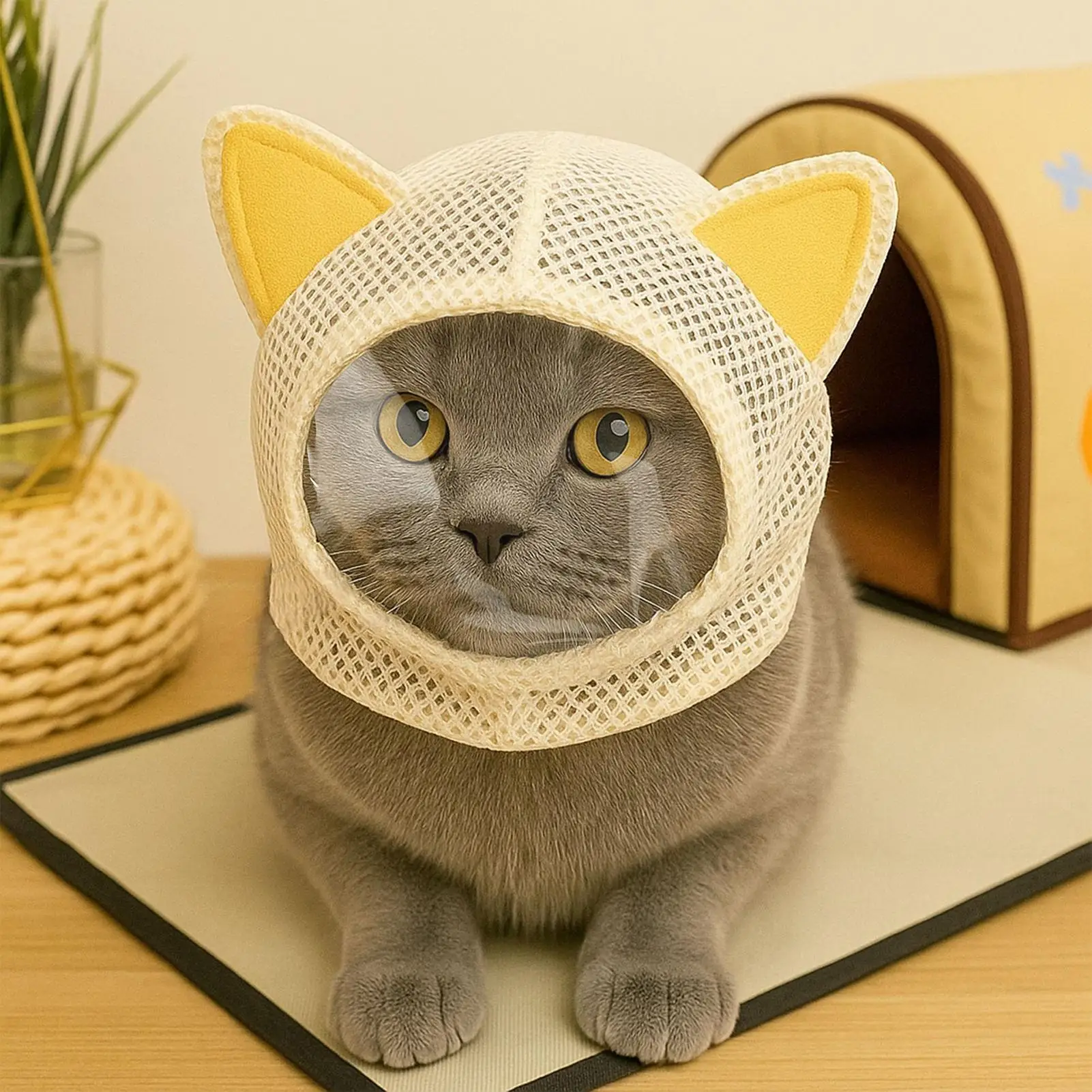 고양이 진정 마스크, 물림 방지 헤드 커버, 통기성 고양이 애완동물 커버 (목욕, 발톱 손질, 집, 실내, 여행, 긁힘 방지)