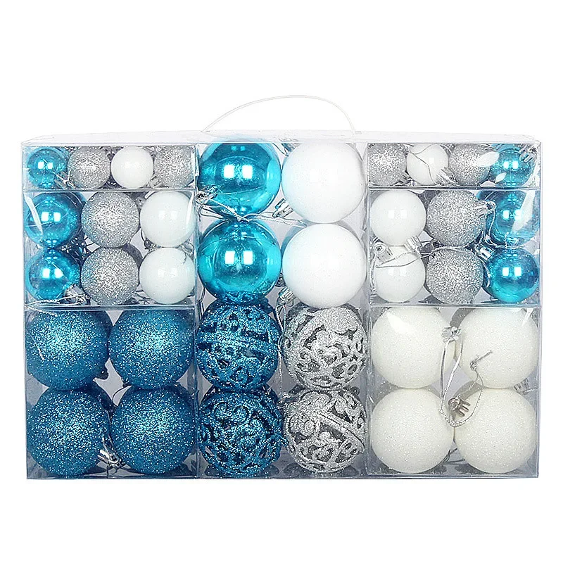 Juego de 100 bolas navideñas de 3, 4 y 6 cm en caja de PVC, brillantes, de color rosa mate, con bola colgante hueca para decoración de árbol de Navidad