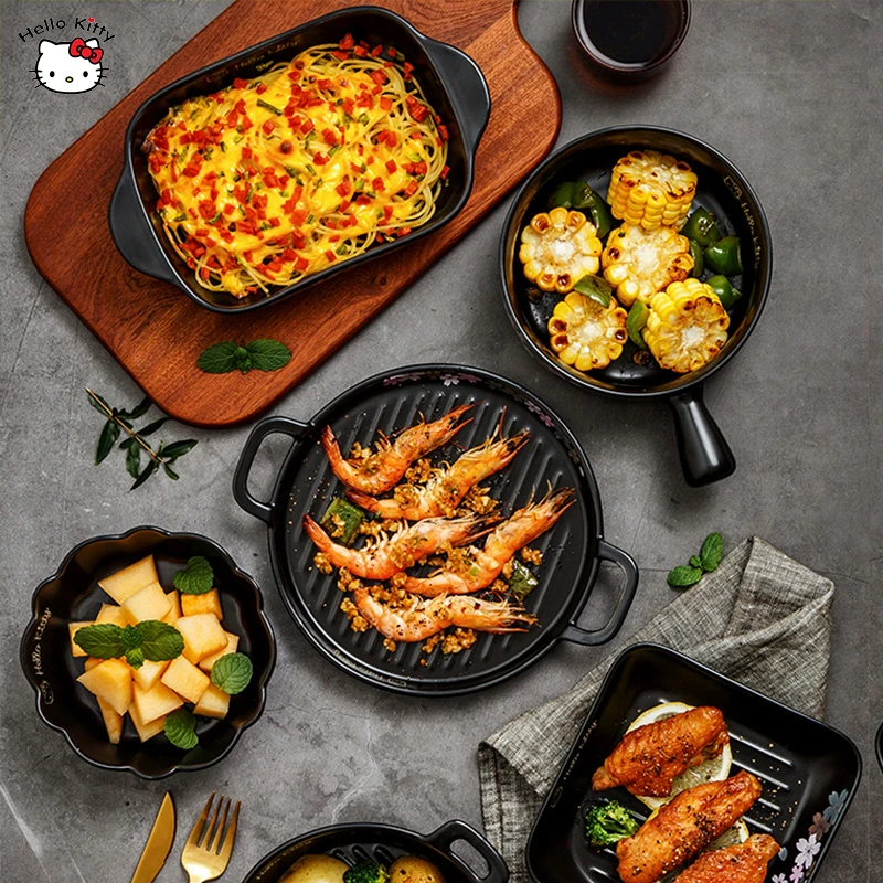 

Hello Kitty Baking Pan Ceramics Single Handle Creative Design Dish Microwave Oven Dedicated Plate Dining Room Kitchen Supplies