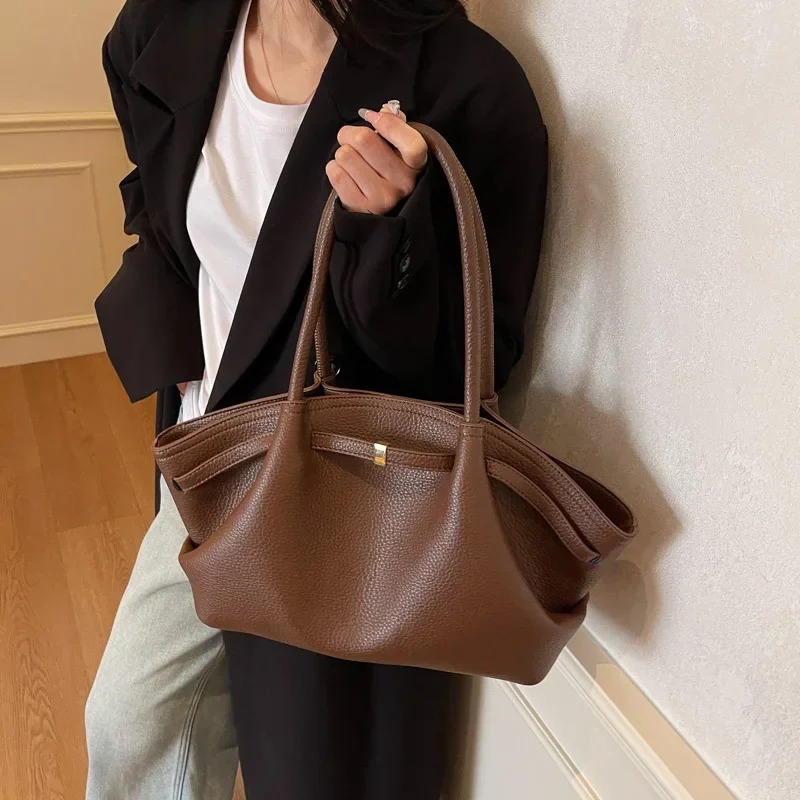 Large Leather Tote With Short Handles LEFTSIDE Big Short Handle PU