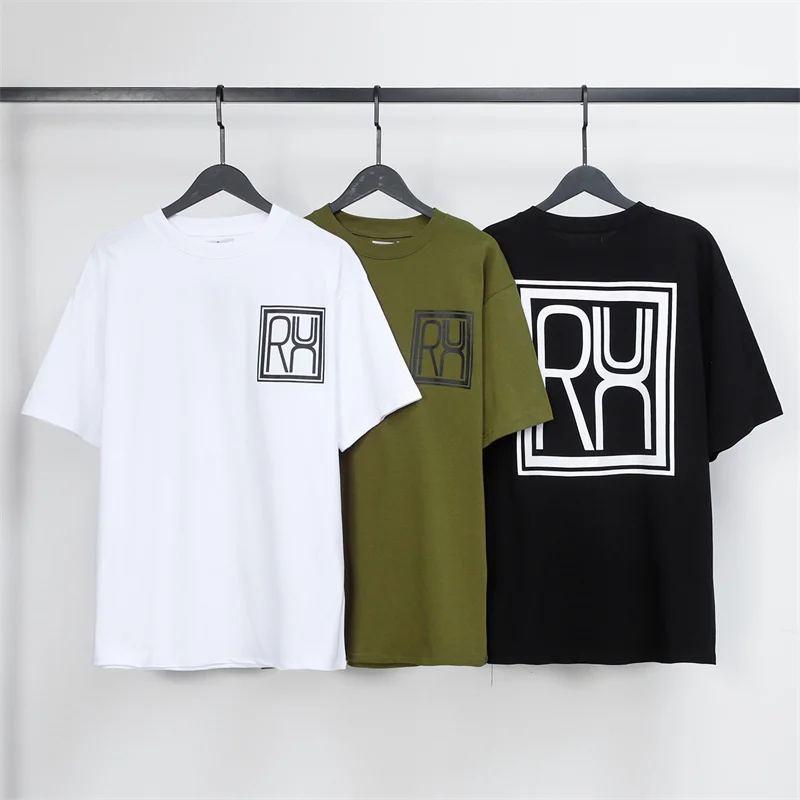 

RHUDE Short Sleeve Large Alphabet Print Summer Round Neck Loose Sports Shirts For Men And Women