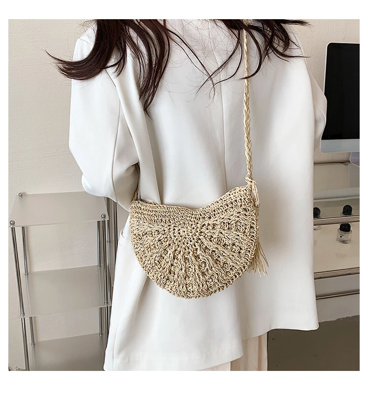 Small Straw Women's Shoulder Bag Beach Handbag Summer Capacity Woman Shoulder Bags Woven Top HandleCasual Totes Weaving Bucket