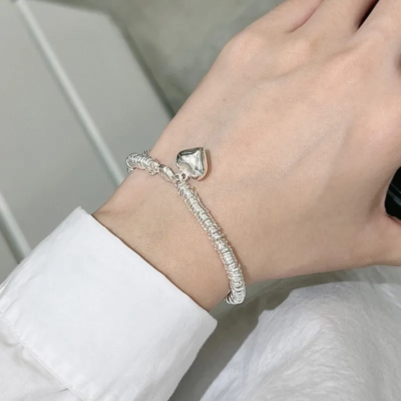 New Fashion Silver Color Heart Pendant Bracelet for Women Thick Chain Sexy Trendy Chain Party Jewelry Gifts