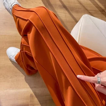 Summer Pants Women Casual Solid High West Wide Leg Pants Women Korean Fashion Elegant Office Ice Silk Women's Suit Pants 2024