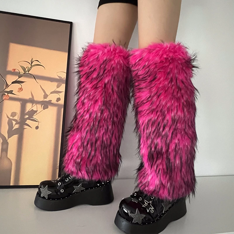 Luxury Brand Runway Fashion Fluffy Faux Fox Leg Warmers Women Thick Warm Furry Boot Covers Chic Harajuku Hot Y2k Girls Legcovers