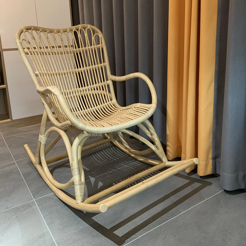 

Balcony Outdoor Rattan Beach Chairs Japanese Leisure Living Room Chair Light Luxury Camping Lazy Rocking Chair Outdoor Furniture