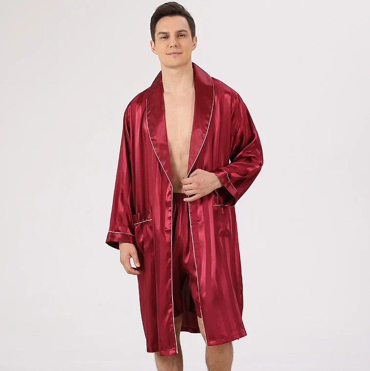Accappatoio Da Uomo In Raso Con Pantaloncini Abbinati - Leggero E Fresco - Stile Kimono Estivo