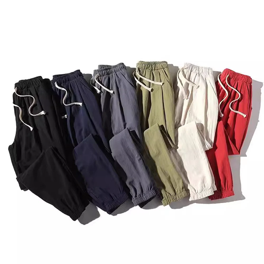Mens Elastic Waist Cotton Linen Harem Pants Summer